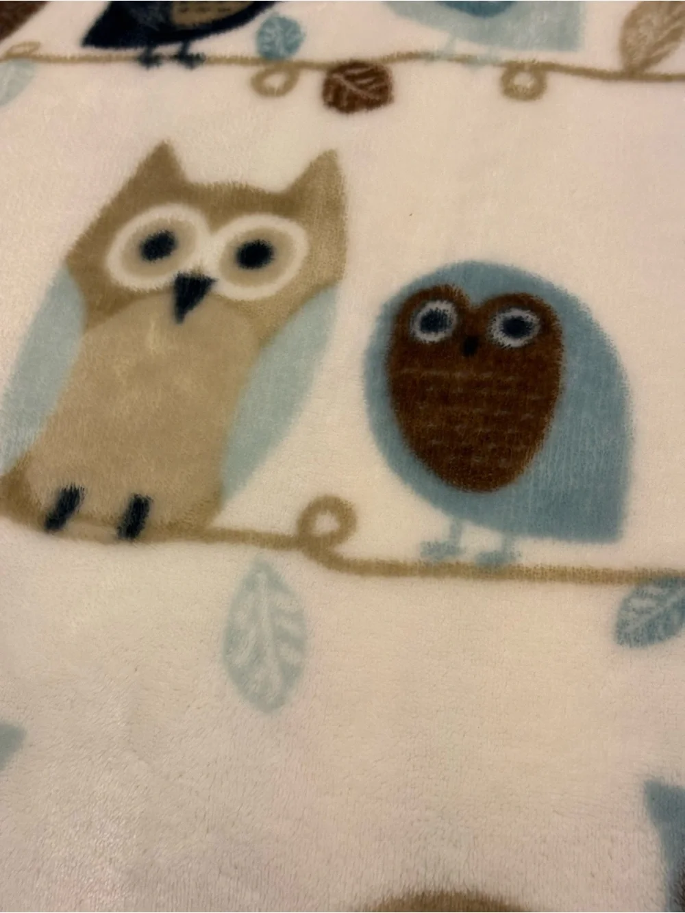 Domain Fleece Blanket Hoot Owls Queen Size Blue Brown Tan Cozy Thick Soft